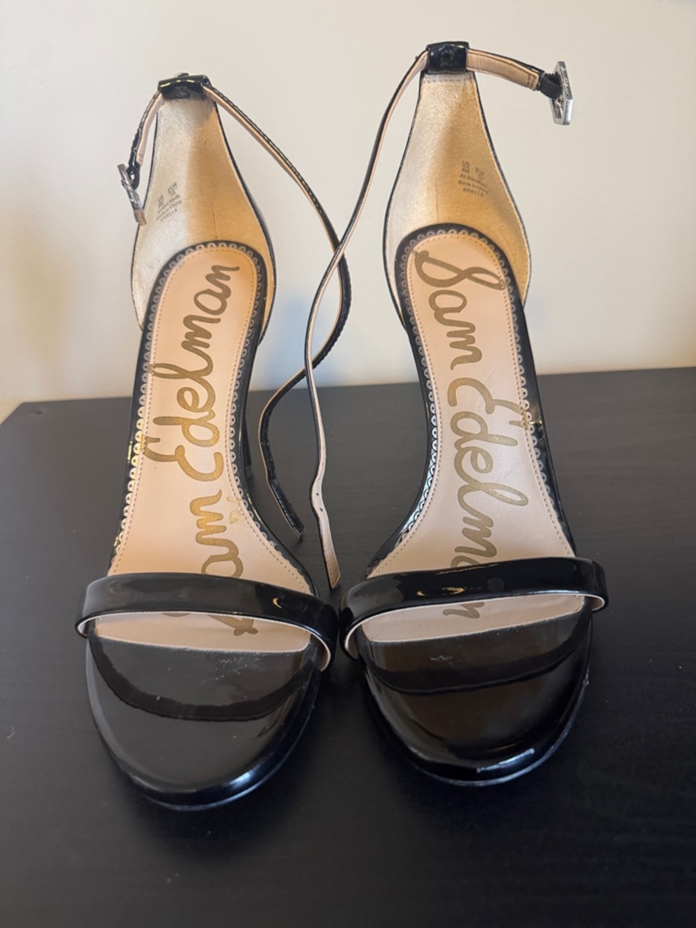 Sam Edelman Black Patent Open-Toe Ankle-Strap Heels